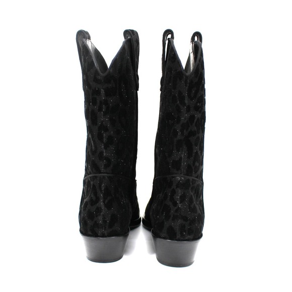 Dolce & Gabbana Black Leopard Metallic Heeled Cowboy Ankle Boots 38.5 Bootie - Picture 4 of 7